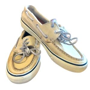 Sperry Boat Shoes Cream Leather Nautical Size 6M
